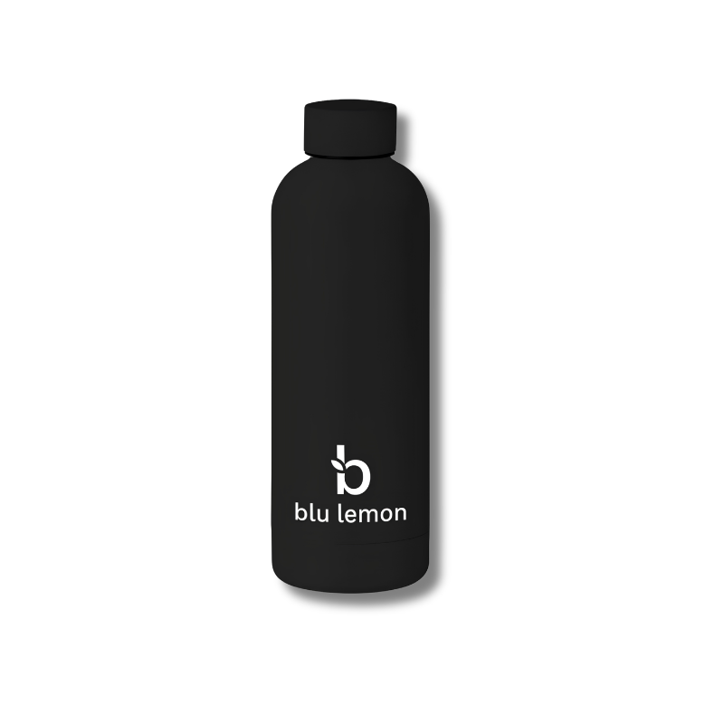 Black blu lemon bottle on a white background