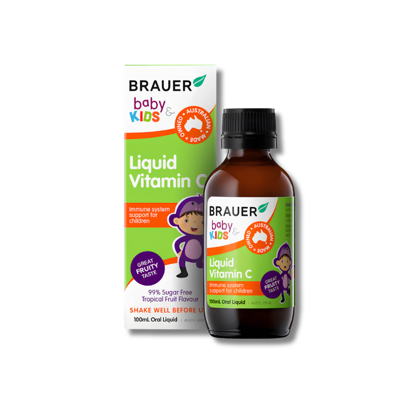 Brauer Baby & Kids Liquid Vitamin C bottle and packaging on a white background