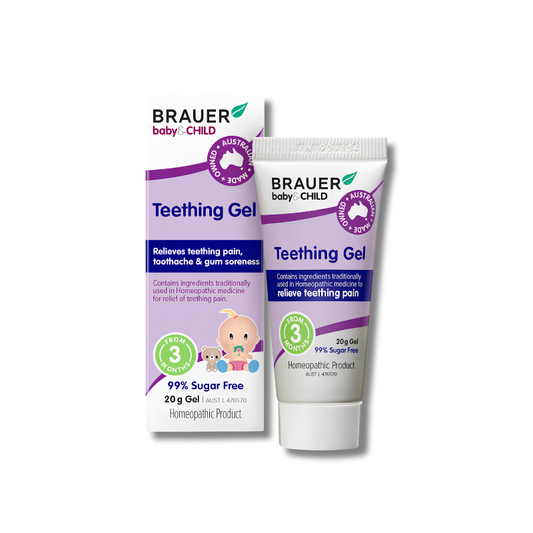 Brauer baby & Child teething gel packaging on a white background