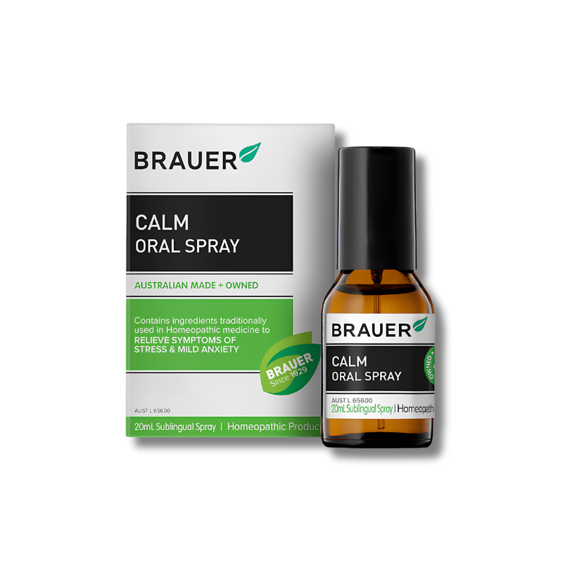 Brauer Calm Oral Spray bottle and packaging on a white background