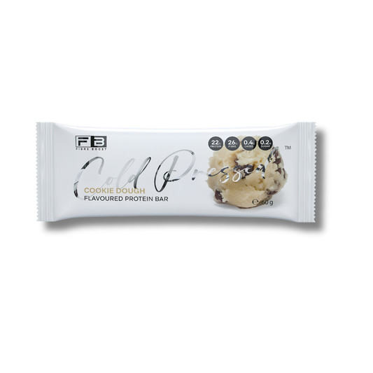 A single FB Food Brand 'Cold Protein' cookie dough flavoured protein bar in its white wrapper, shown against a plain white background.