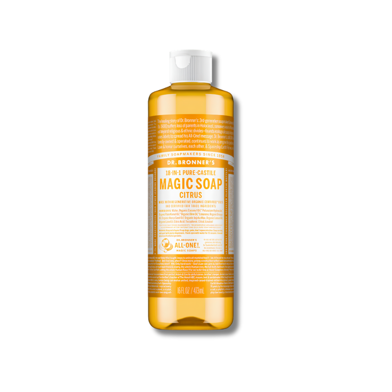 Dr. Bronner's Magic Soap Citrus bottle on a white background