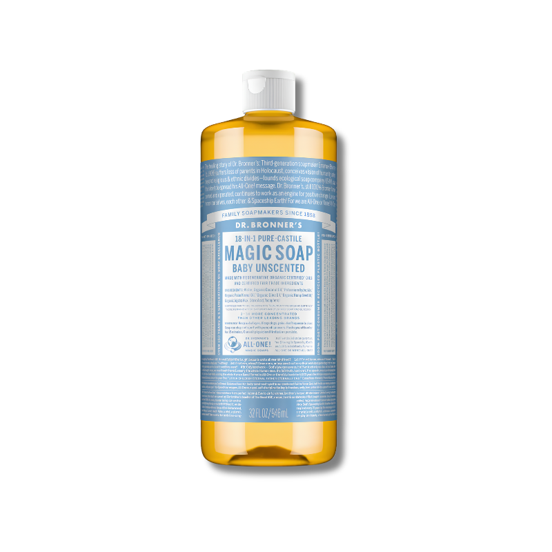 Dr. Bronner's Magic Soap bottle on a white background