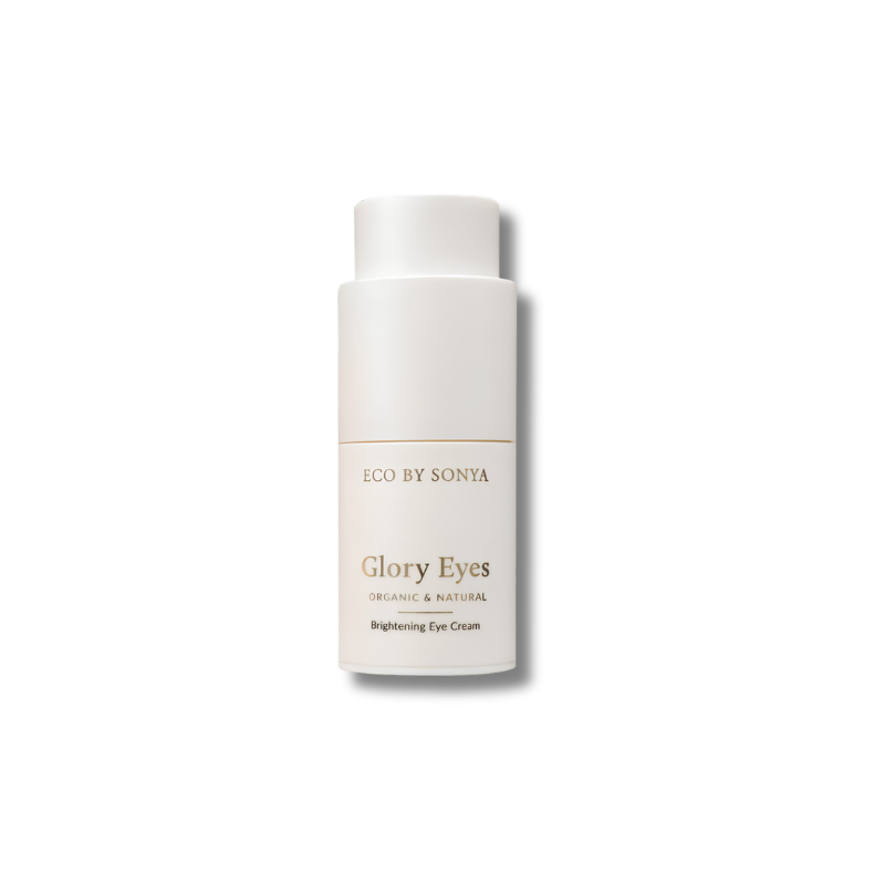 Skincare bottle labeled 'Glory Eyes' by ECO BY SONYA on a white background