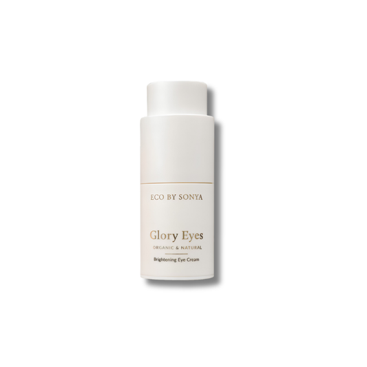 Skincare bottle labeled 'Glory Eyes' by ECO BY SONYA on a white background