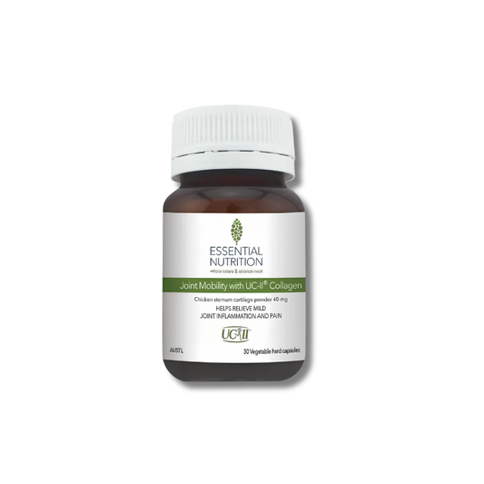 Essential Nutrition Joint Mobility UC II Collagen supports joint health and mobility as a daily supplement for joint function and flexibility.