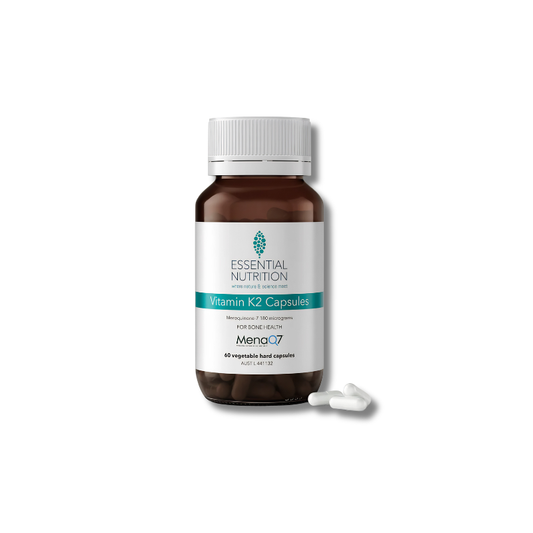Essential Nutrition Vitamin K2 Capsules bottle on a white background