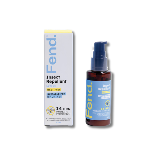 Fend insect repellent spray bottle and packaging on a white background