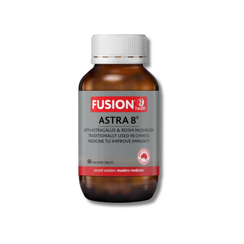 Fusion Astra 8 supplement bottle on a white background