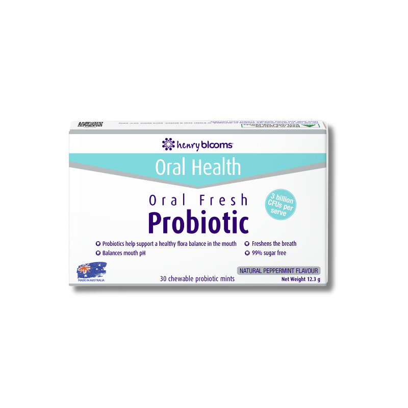 Box of Harry & Bloom's Oral Fresh Probiotic on a white background