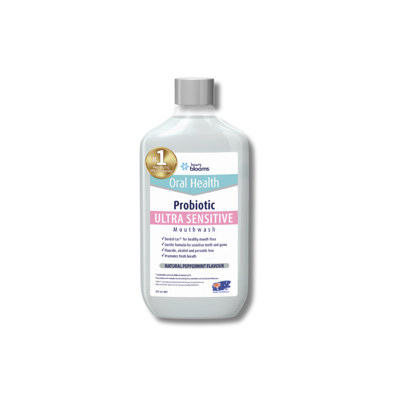 Bottle of Probiotic Ultra Sensitive Mouthwash on a white background