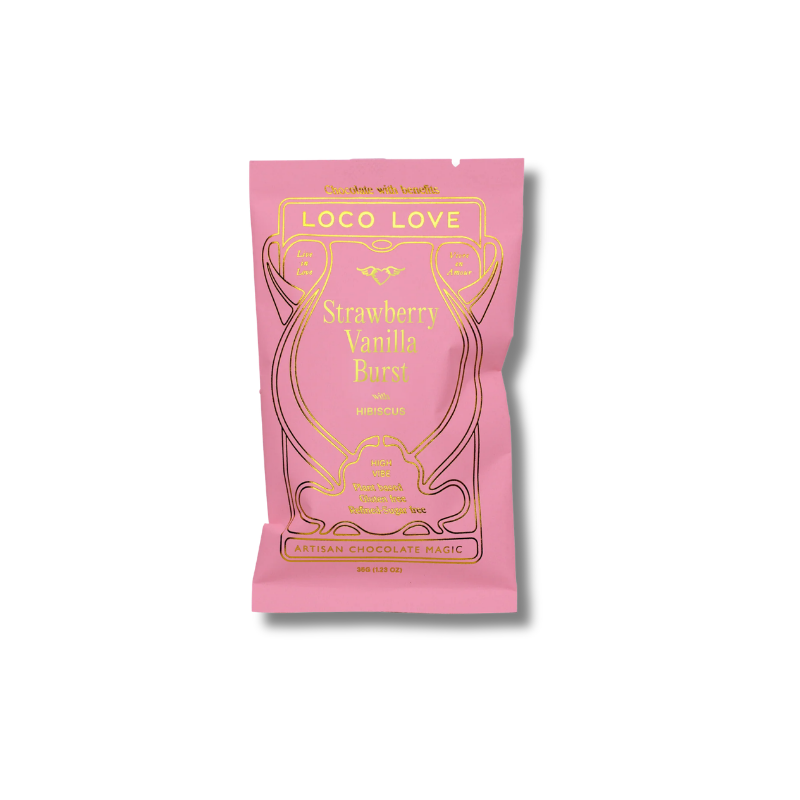 Strawberry Dark Chocolate Bites support mindful indulgence as a fruity dark chocolate snack with hibiscus