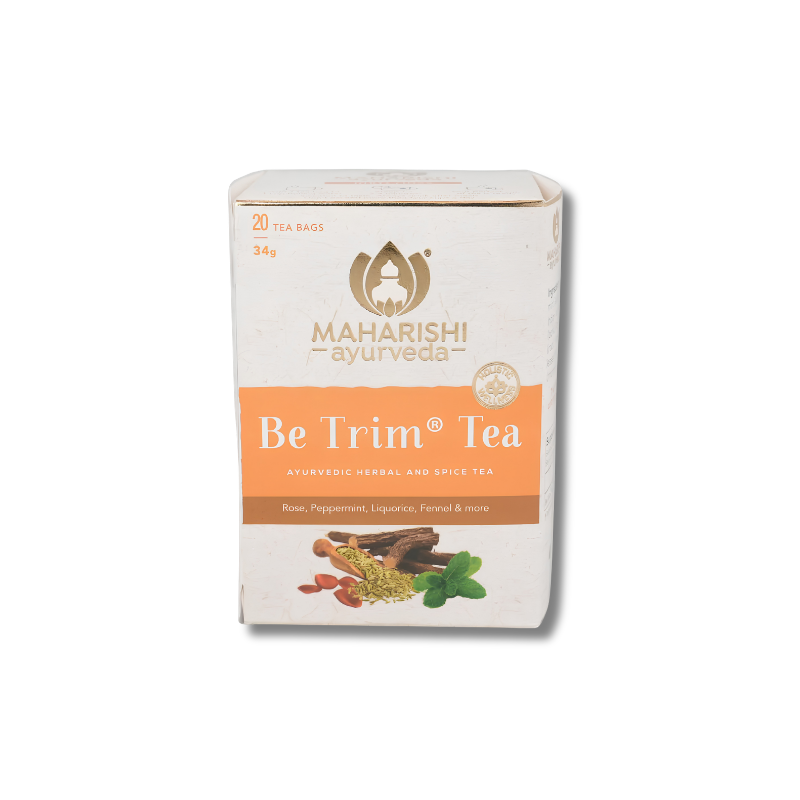 Box of Maharishi Ayurveda Be Trim Tea on a white background