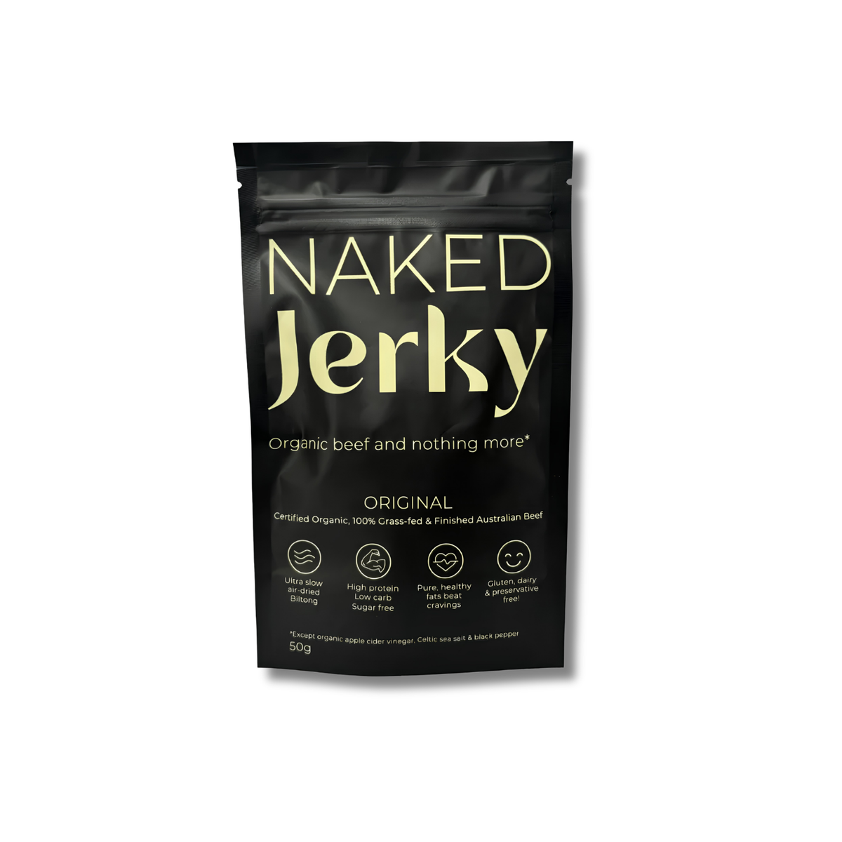Organic Beef Jerky supports everyday nutrition as a high-protein snack and source of vitamin B12 and omega-3 fats.
