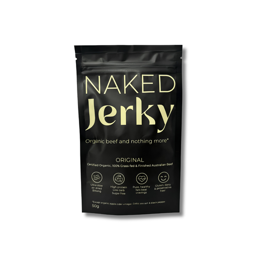 Organic Beef Jerky supports everyday nutrition as a high-protein snack and source of vitamin B12 and omega-3 fats.