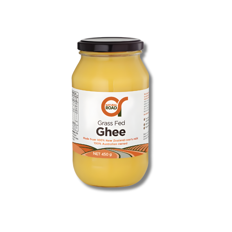Jar of Grass Fed Ghee with a visible brand label on a white background