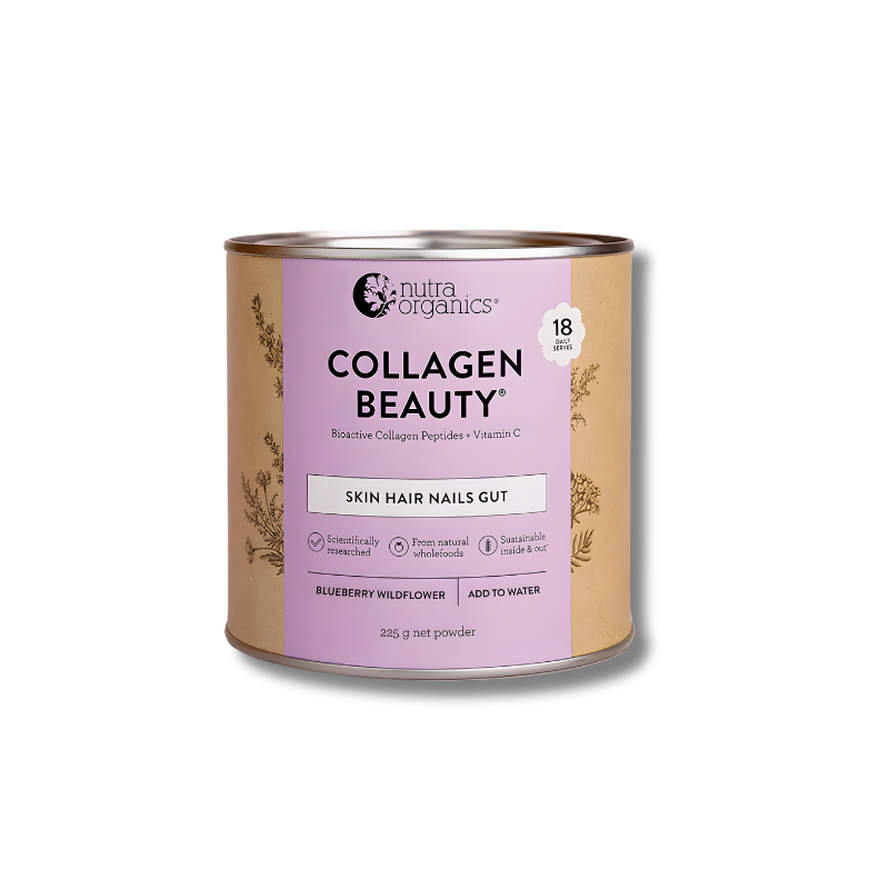 Canister of Nutra Organics Collagen Beauty on a white background