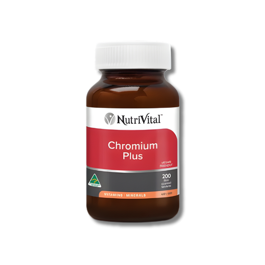 Nutrivital Chromium Plus – supports healthy blood sugar balance, metabolism, and energy production for overall wellbeing.