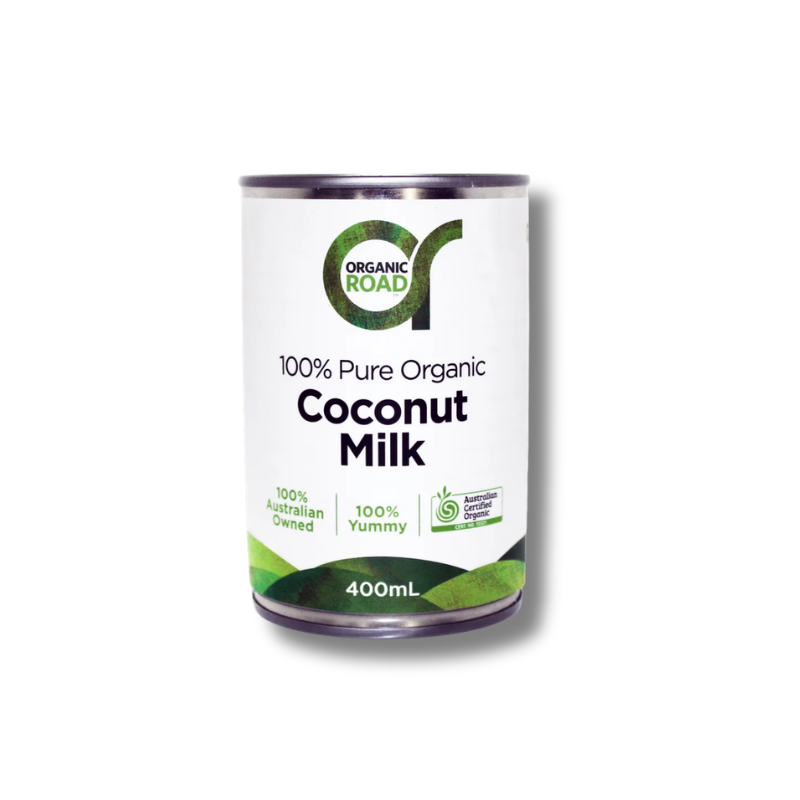 Can of Organic Road coconut milk on a white background