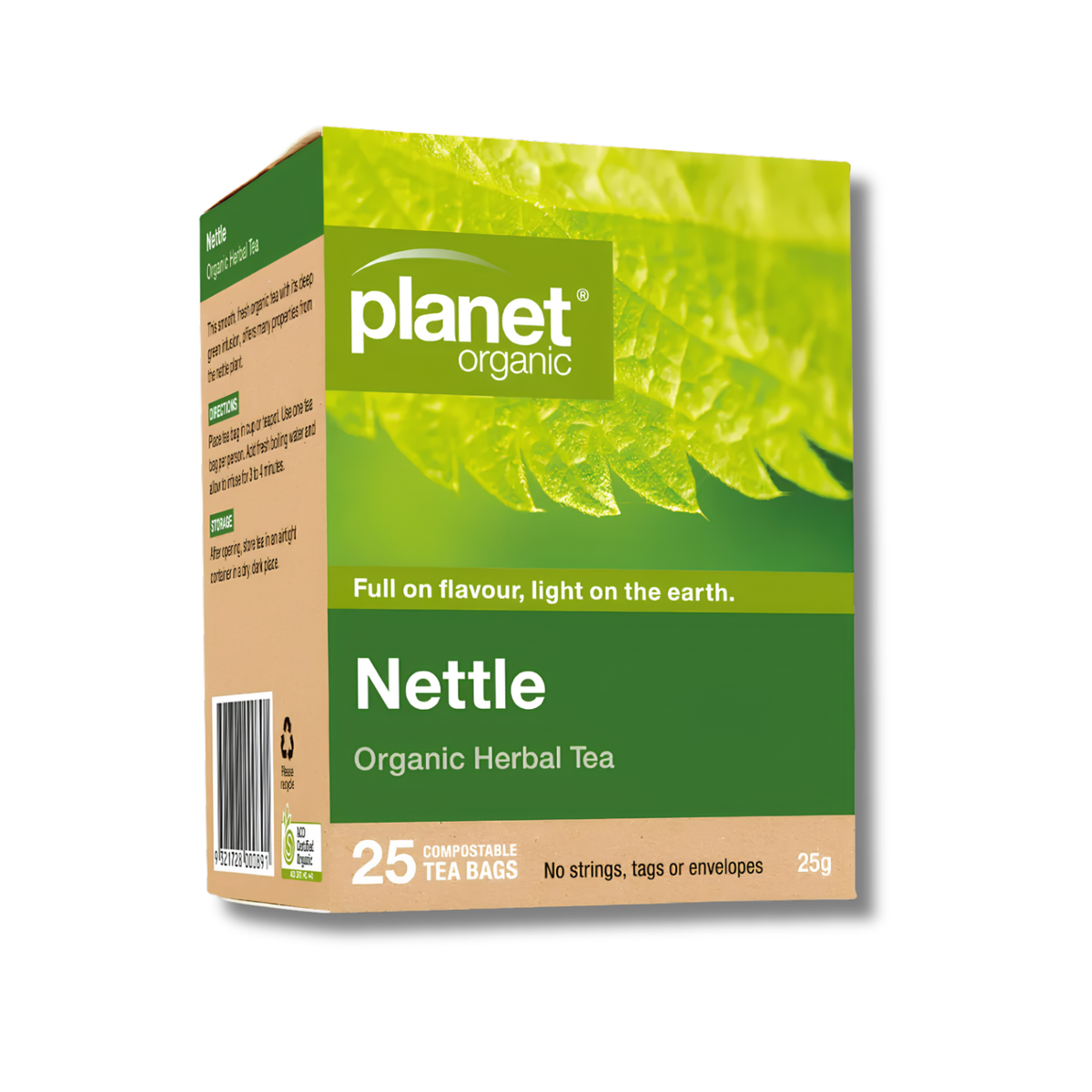 Organic Nettle Tea is a refreshing herbal infusion made with certified organic nettle leaves, conveniently supplied in 25 tea bags.