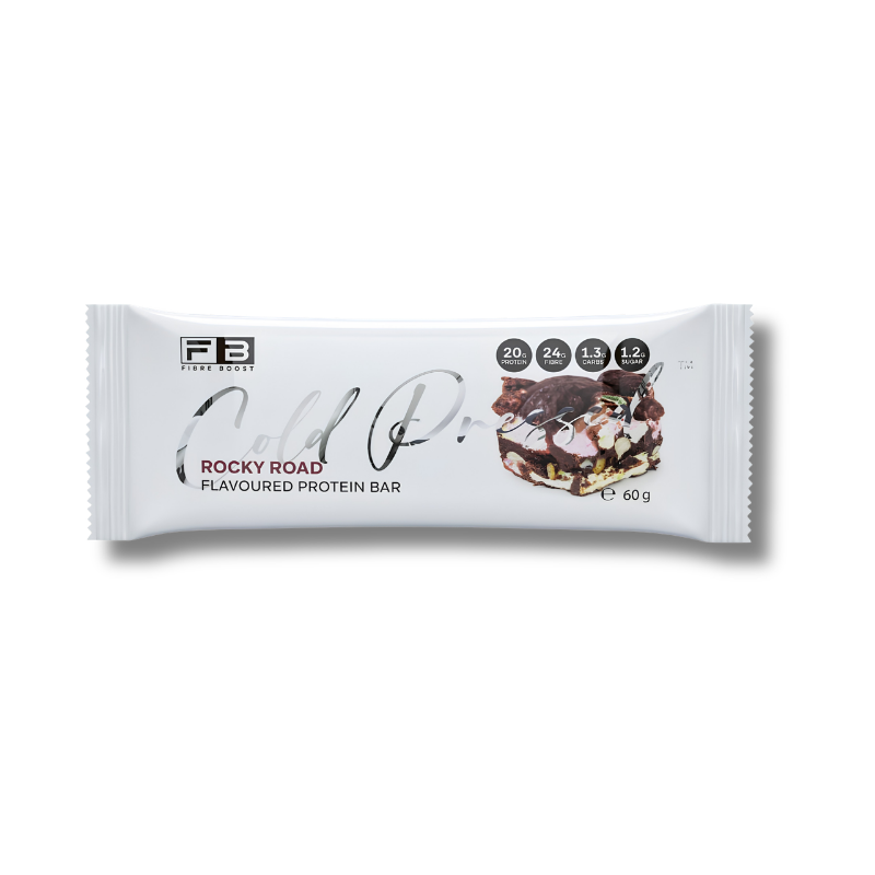 A single PB Nutrition 'Rocky Road' Flavourised Protein Bar in its white wrapper, shown against a plain white background.