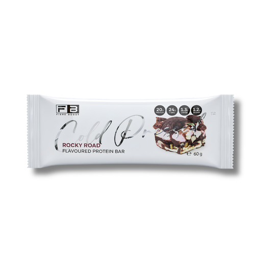 A single PB Nutrition 'Rocky Road' Flavourised Protein Bar in its white wrapper, shown against a plain white background.