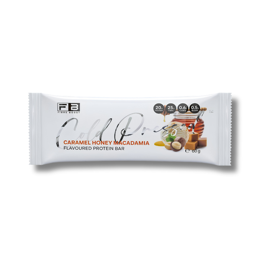 Caramel Honey Macadamia Protein Bar supports everyday nutrition as a protein and fibre packed snack bar