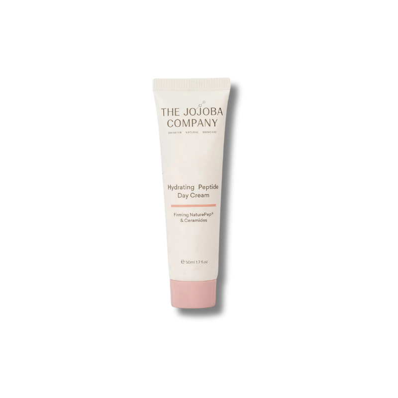 A tube of The Jojoba Company Hydrating Peptide Day Cream on a clean white background.