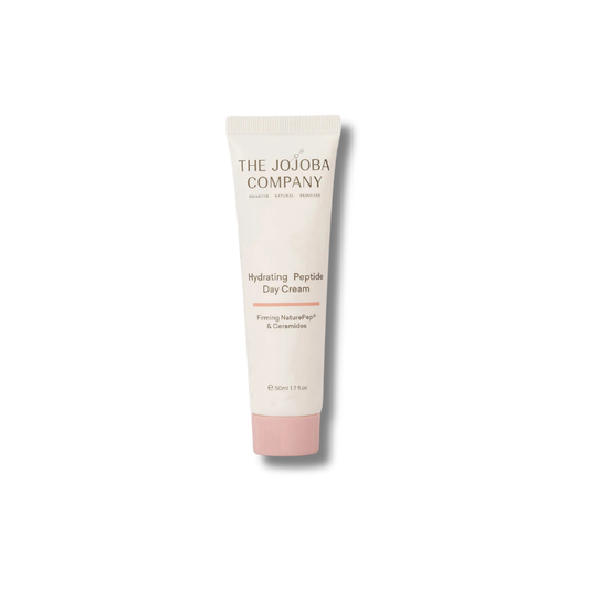 A tube of The Jojoba Company Hydrating Peptide Day Cream on a clean white background.