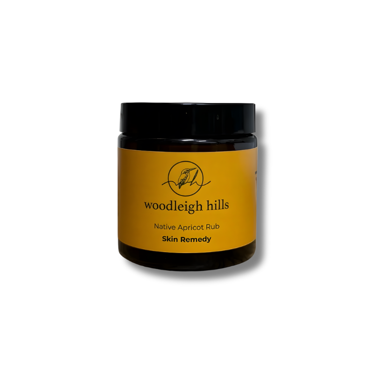 Jar of woodleigh hills Native Apricot Rub on a white background