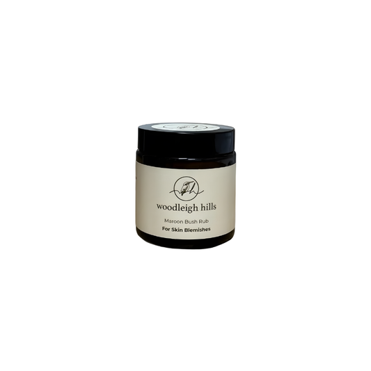 Jar of woodleigh hills marion bush rub on a white background