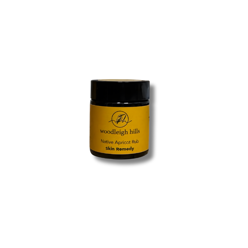 Jar of woodleigh hills Native Apricot Rub on a white background